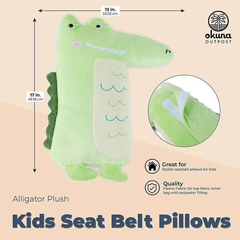 Okuna Outpost Alligator Seat Belt Pillow for Kids, Car Seat Cushion (1