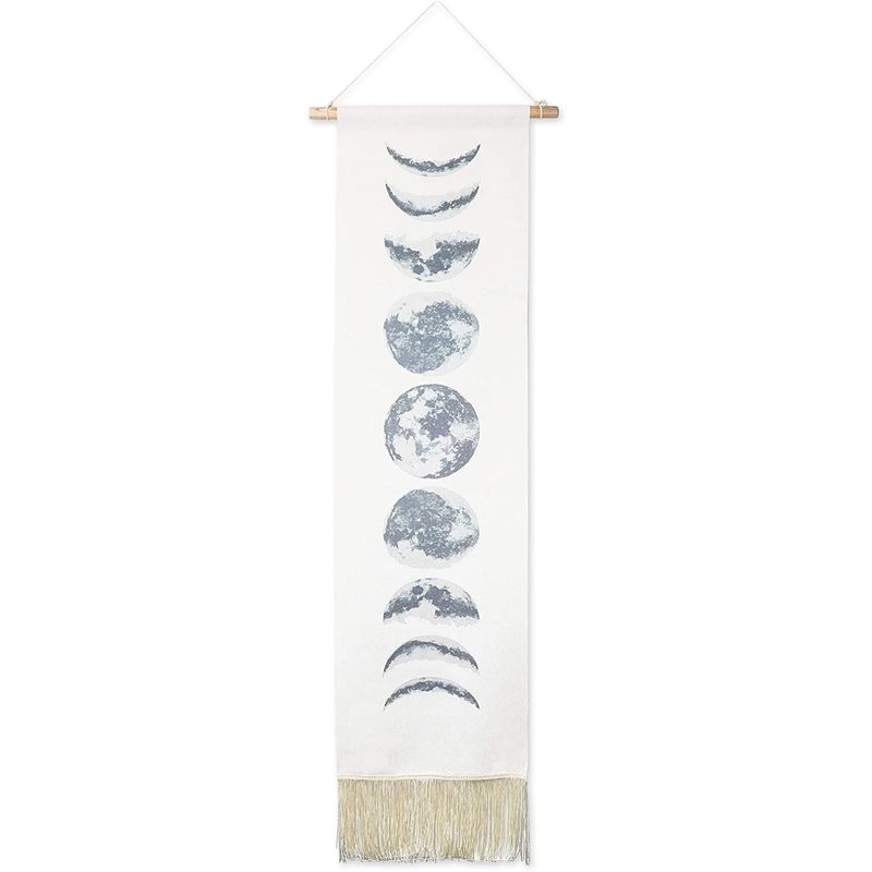 Boho Wall Art Hanging, Moon Phase Home Decor (12.3 x 49 Inches)