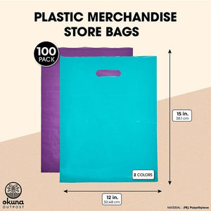 Plastic Shopping Bags, Merchandise (Blue, Purple, 12 x 15 in, 100 Pack)