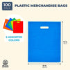 Plastic Shopping Bags for Merchandise, Die Cut Handles (5 Colors, 12 x 15 in, 100 Pack)