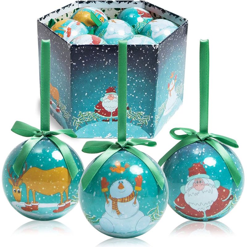 Blue Christmas Ball Ornaments, Includes Santa Claus, Reindeer, and Snowman (14 Pieces)
