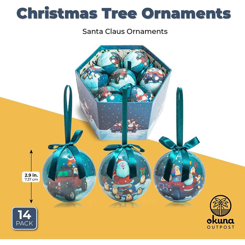Santa Claus Christmas Tree Ornaments, Xmas Holiday Decorations (Blue, 14 Pack)