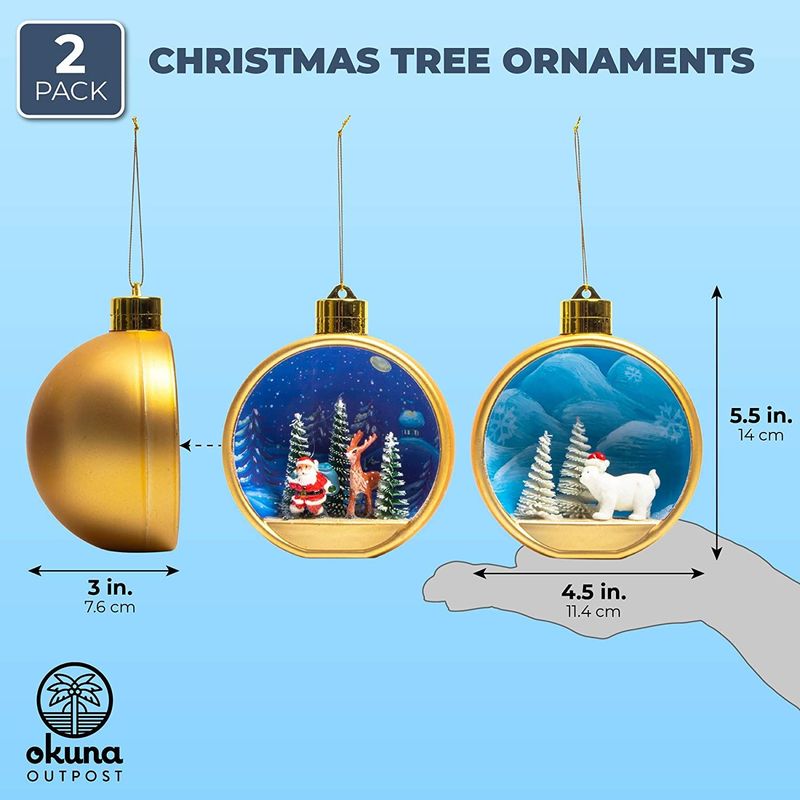Semicircular Christmas Tree Ornaments, Includes Polar Bear and Santa Claus (2 Pack)
