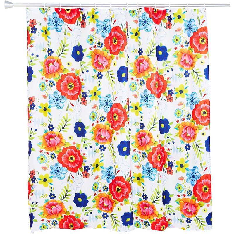 Floral Shower Curtain Set with 12 Hooks, Flower Bathroom Decor (70 x 71 in)