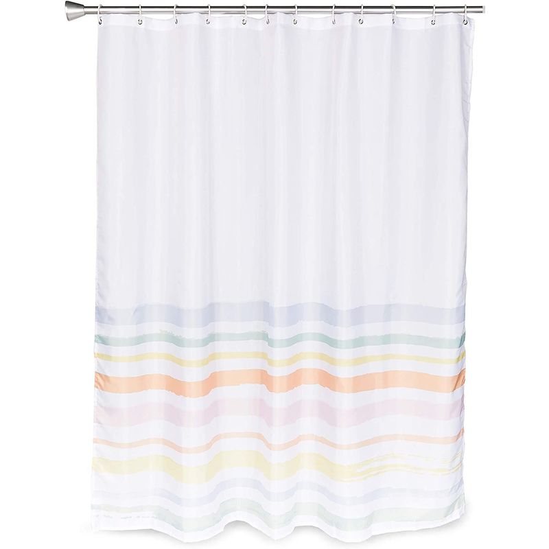 Okuna Outpost Striped Shower Curtain Set with 12 Hooks for Bathroom (70 x 71 Inches)
