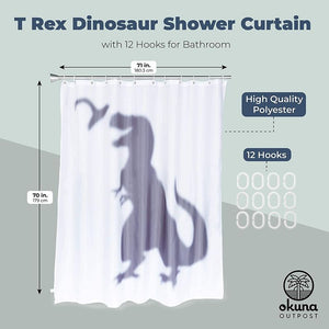 Okuna Outpost T Rex Dinosaur Shower Curtain Set with 12 Hooks for Bathroom (70 x 71 in)