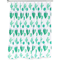Okuna Outpost Cactus Shower Curtain Set with 12 Hooks, Western Bathroom Decor (70 x 71 Inches)