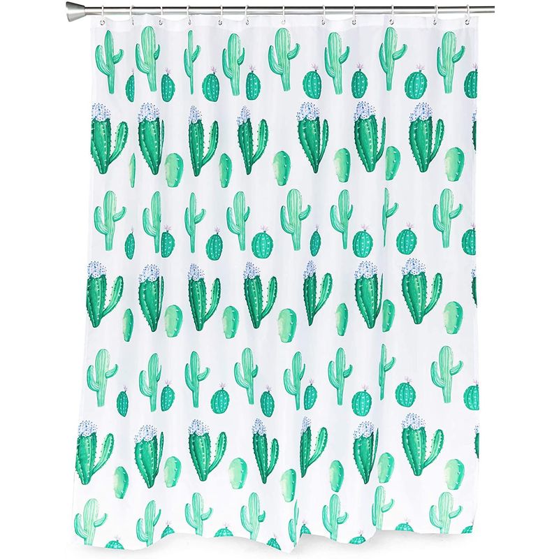 Okuna Outpost Cactus Shower Curtain Set with 12 Hooks, Western Bathroom Decor (70 x 71 Inches)