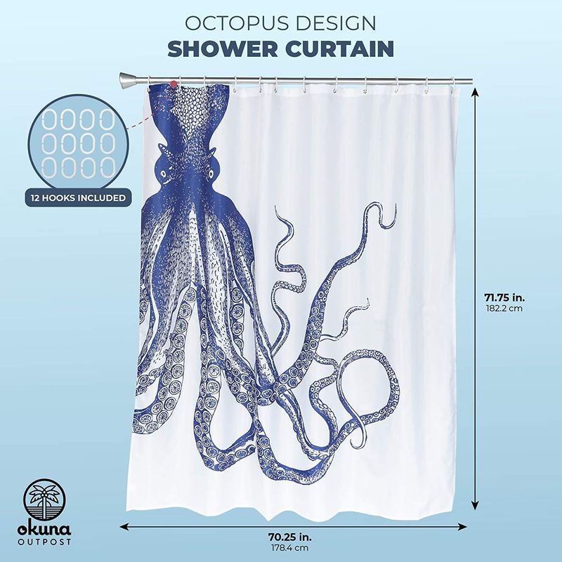 Okuna Outpost Octopus Shower Curtain Set with 12 Hooks (70 x 71 Inches)