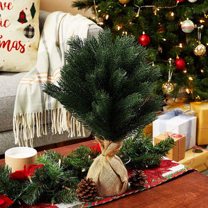Okuna Outpost Mini Christmas Decoration Tree, Burlap Wrapped Plants (17 in)