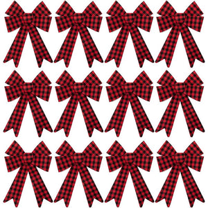 Okuna Outpost Large Christmas Bows for Christmas Trees, Wreathes (Red Plaid, 9 x 12 in, 12 Pack)