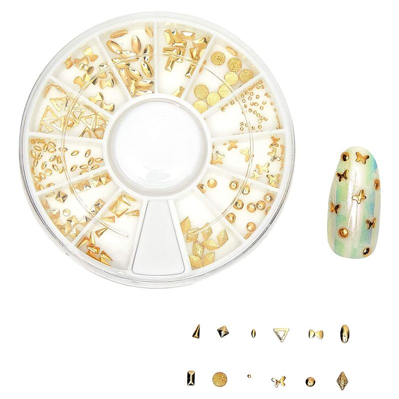 3D Nail Art Set with 6 Gold Studs Charms Boxes, 1 Tweezers, 1 Picker Pen