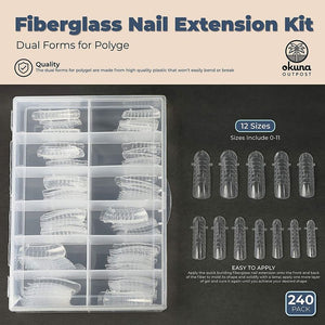 Dual Forms for Polygel, Fiberglass Nail Extension Kit (12 Sizes, 240 Pieces)