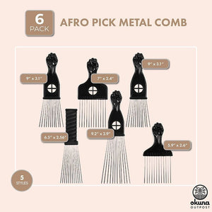 Afro Hair Picks for Women, Metal Combs (6 Pieces)