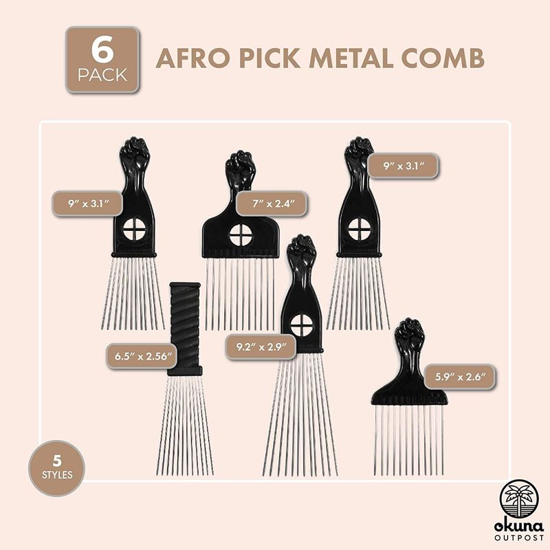 Afro Hair Picks for Women, Metal Combs (6 Pieces)