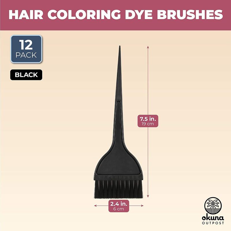 Hair Dye Coloring Tint Brush Applicator Salon Brushes (12 Pack, Black)