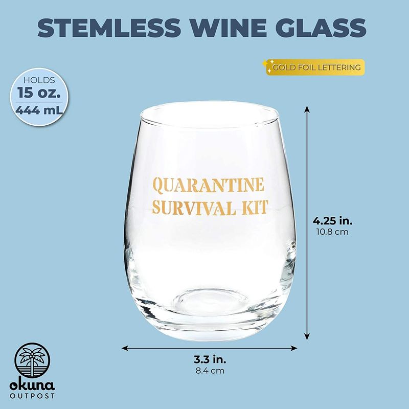 Stemless Wine Glass, Quarantine Survival Kit Novelty Gift (Approx. 16 Ounces)