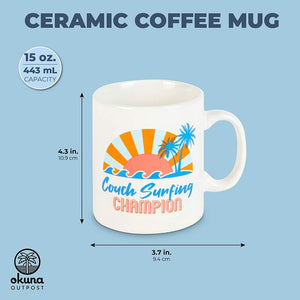 Ceramic Coffee Mug, Couch Surfing Champion (15 oz, 3.7 x 4.3 Inches)