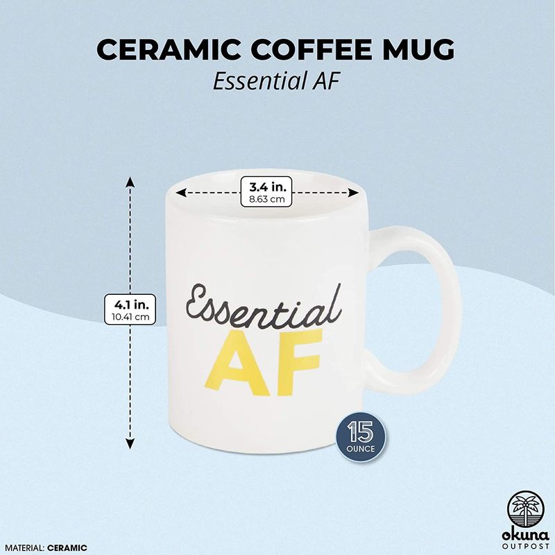 Ceramic Coffee Mug, Essential AF, Funny Novelty Gift (White, 15 oz)