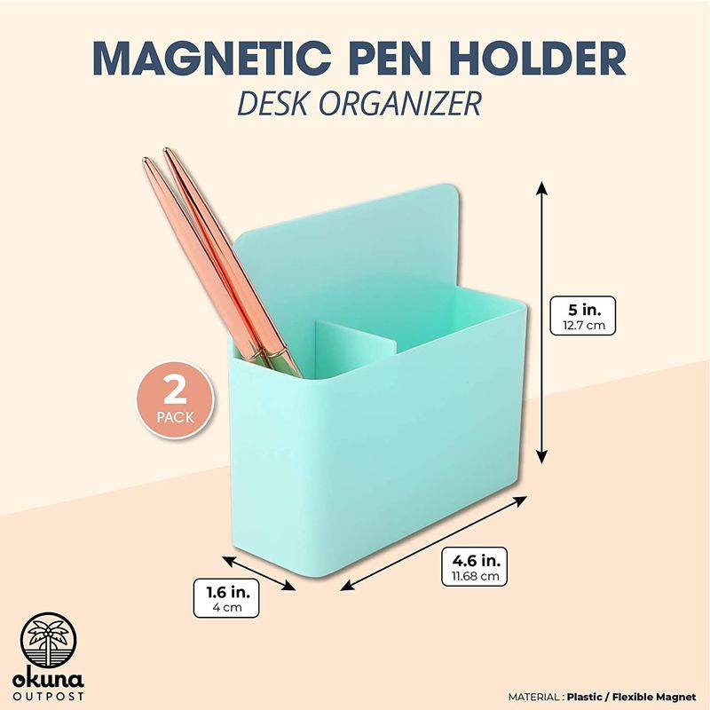 Magnetic Pen Holders for Refrigerator, Locker, Whiteboard (Mint, 2 Pack)