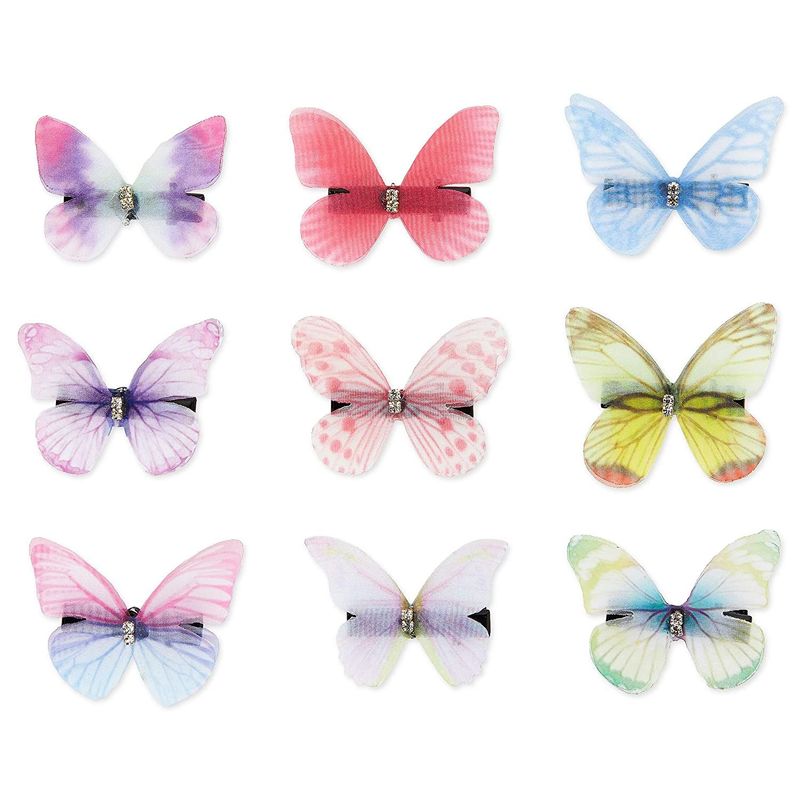 Colorful Butterfly Hair Clips with Rhinestone, 9 Colors (1.8 In, 40 Pack)