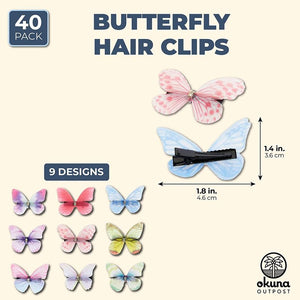 Colorful Butterfly Hair Clips with Rhinestone, 9 Colors (1.8 In, 40 Pack)