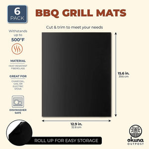 BBQ Grill Mat Set (15.6 x 12.9 In, 6 Pack)