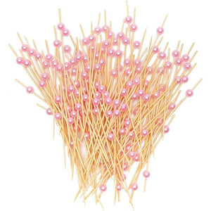 Bamboo Appetizer Picks with Pink Pearls (4.7 Inches, 150 Pack)