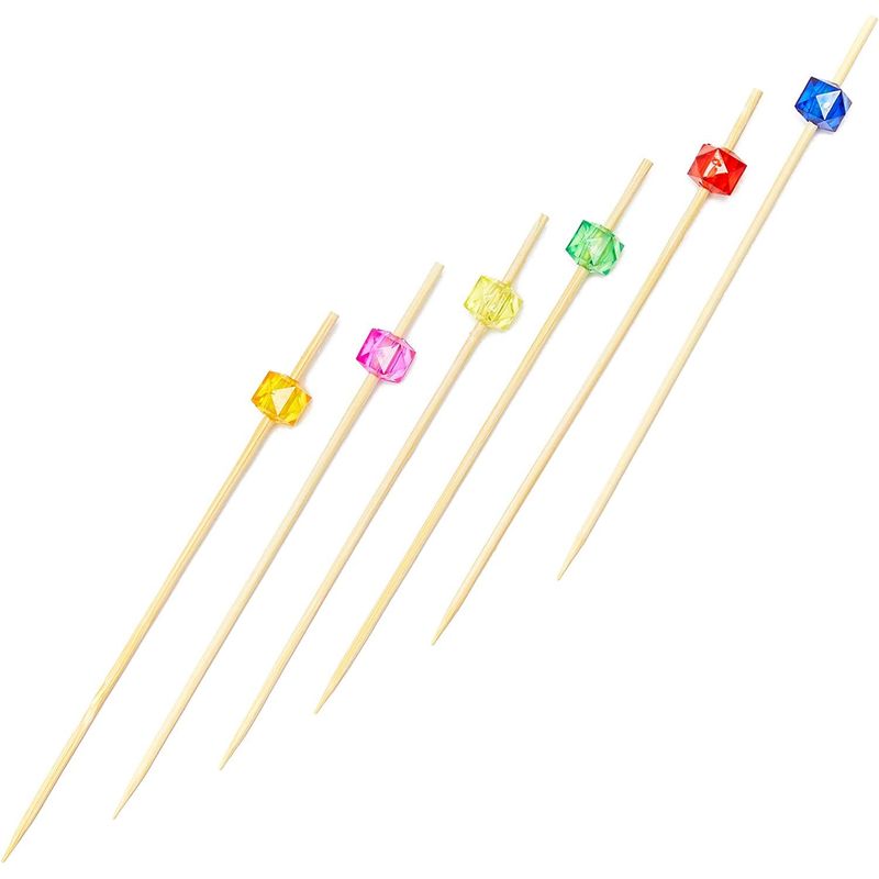Bamboo Appetizer Picks with Colored Jewels (4.7 Inches, 150 Pack)