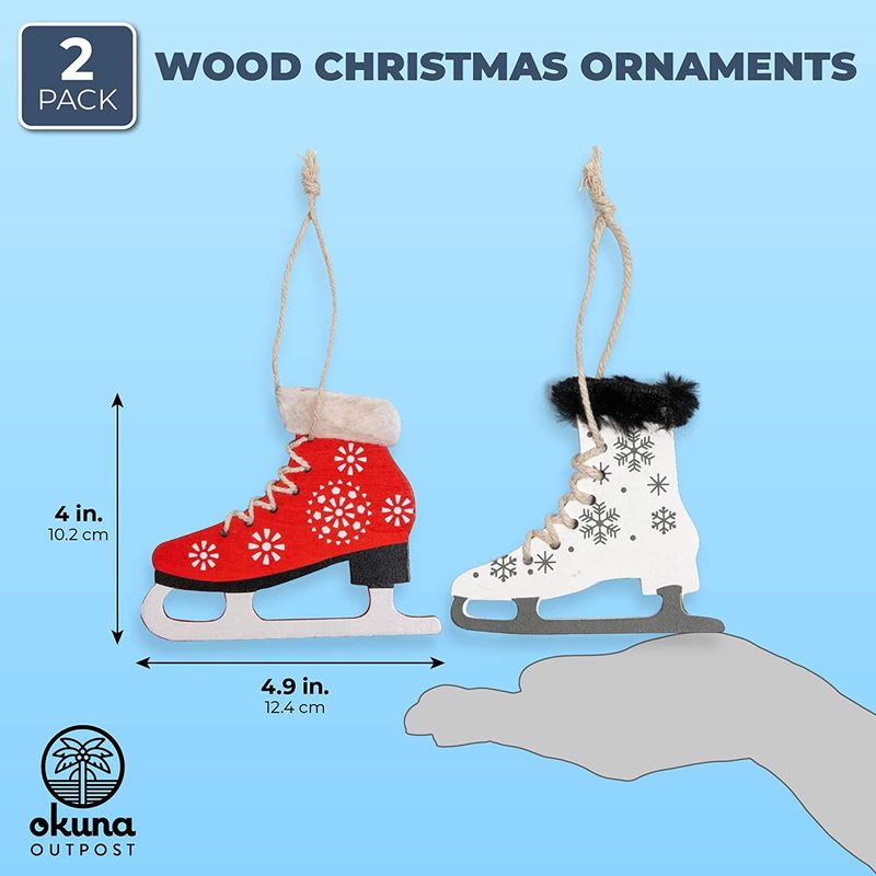 Wooden Ice Skates Christmas Tree Ornaments (4.9 x 4 Inches, 2 Pack)
