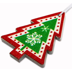 Wooden Christmas Tree Ornaments Set (Red, Green, White 1.8 x 2 in, 24 Pack)