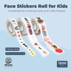 Face Stickers Roll for Kids (3 Rolls, 1500 Pieces)