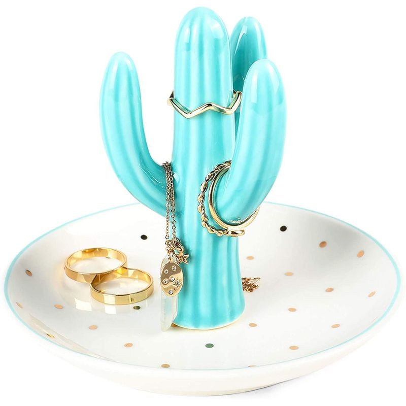 Okuna Outpost Cactus Ceramic Ring Holder, Jewelry Dish (4.6 x 3.9 Inches)