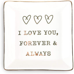 Okuna Outpost Ceramic Jewelry Dish, I Love You, Forever and Always (4 x 4 x 1 in)