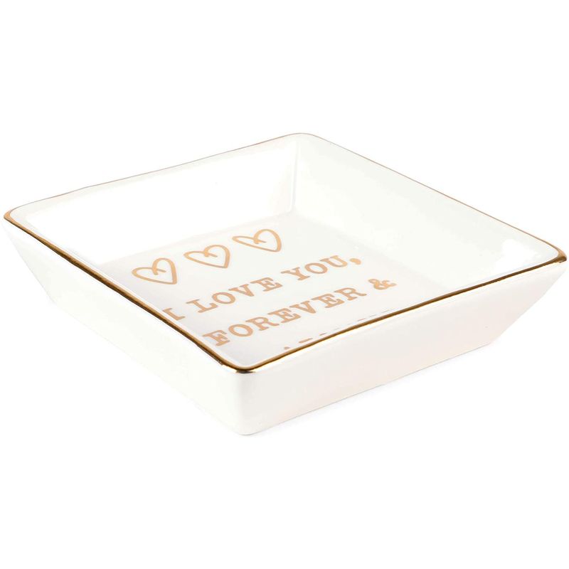 Okuna Outpost Ceramic Jewelry Dish, I Love You, Forever and Always (4 x 4 x 1 in)