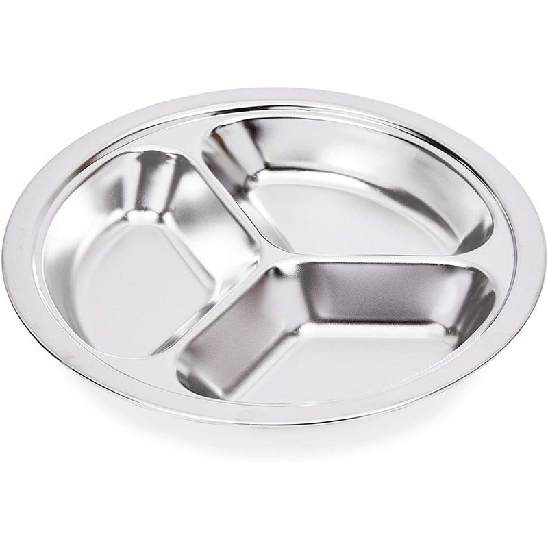 Divided Serving Tray, Stainless Steel Round Platter Dish (Silver, 9 In, 5 Pack)
