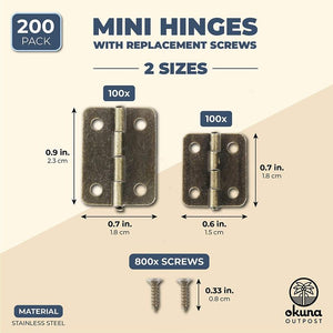 Bronze Mini Hinges with Replacement Screws, 2 Sizes (1000 Pieces)