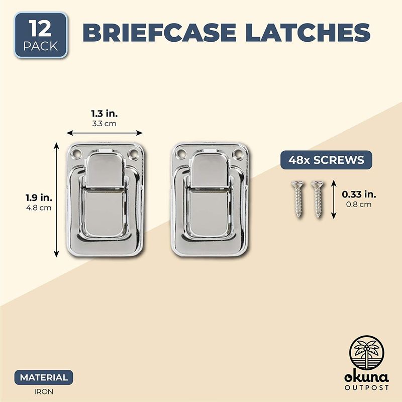 Briefcase Latch with Replacement Screws (1.7 x 1.2 Inches, 12 Pack)