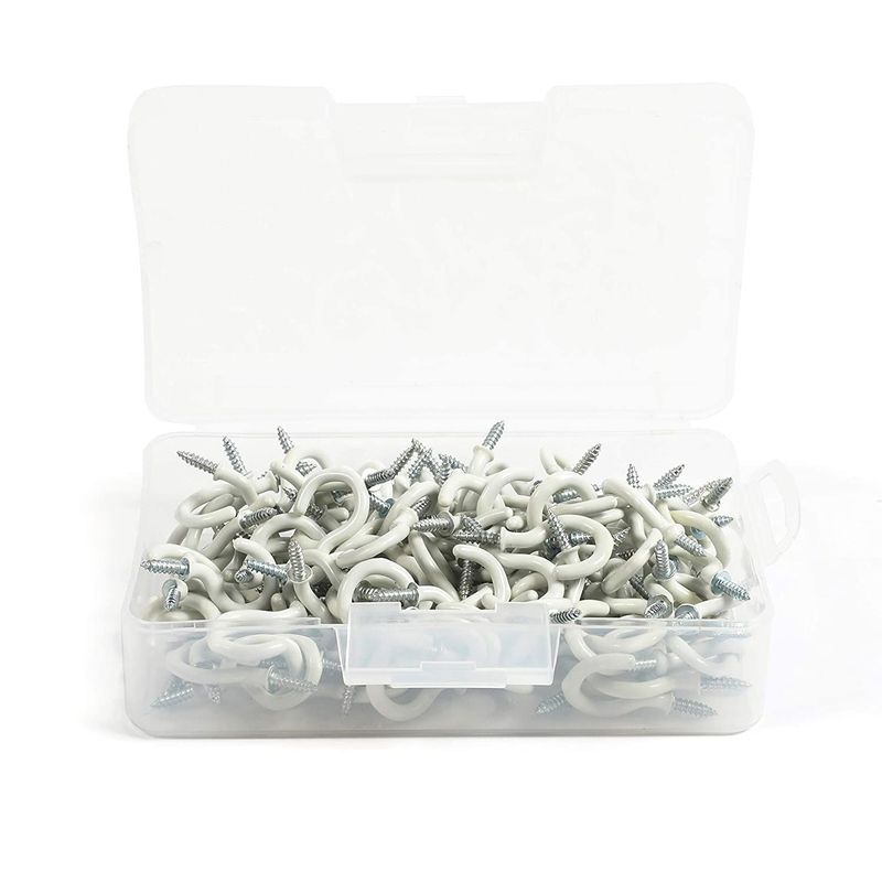 Vinyl Coated Screw-in Cup Hooks (White, 100 Pack)