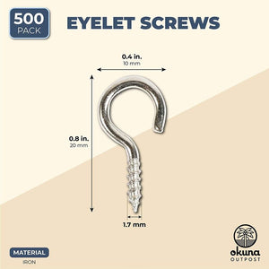 Silver Eyelet Screws, Mini Eye Hooks (10 x 20 mm, 500 Pack)