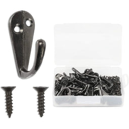 50 Wall Mounted Coat Hooks with 100 Screws (Black, 150 Pieces)