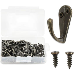 50 Wall Mounted Coat Hooks with 100 Screws (Bronze)