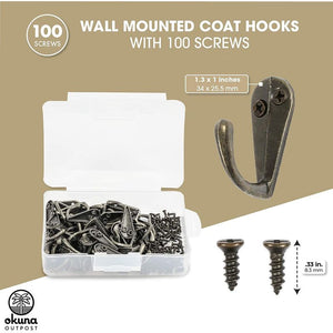 50 Wall Mounted Coat Hooks with 100 Screws (Bronze)
