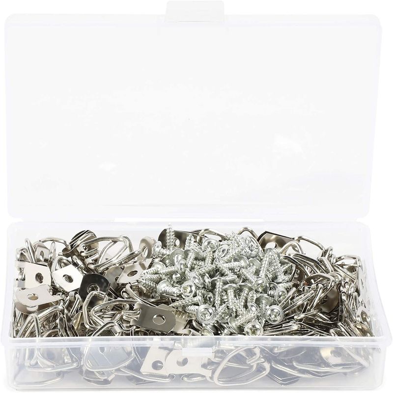 100 D Ring Picture Hangers with 100 Screws, 1 Hole (3/16 x 5/8 in, 200 Pieces)