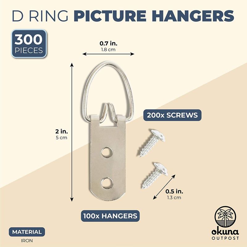 D Ring Picture Hangers for Photo Frames (2 Inches, 100 Pack