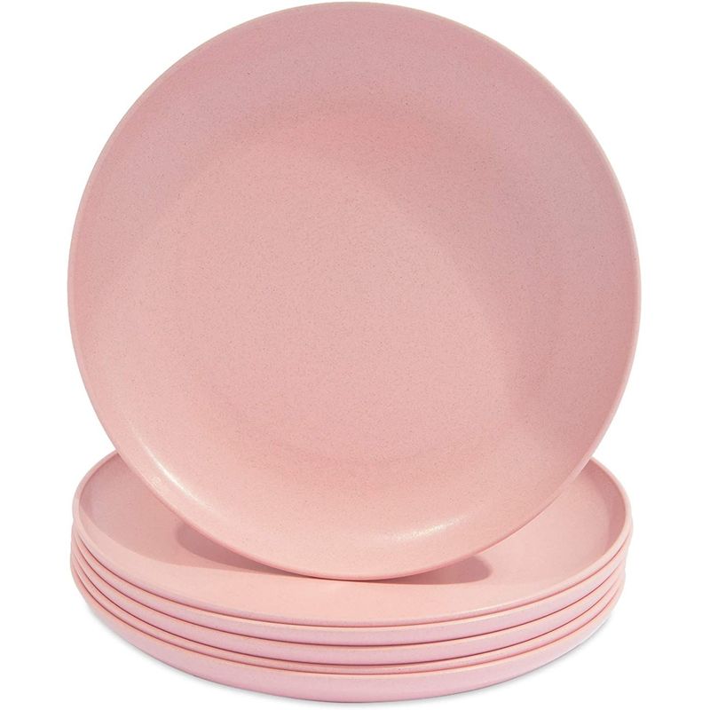 Wheat Straw Plates, Unbreakable Dinner Plate (Pink, 8 In, 6 Pack)