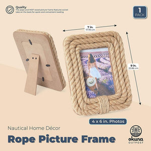 Okuna Outpost Rope Picture Frame for 4 x 6 Inch Photo, Beach Home Décor (7 x 9 in)