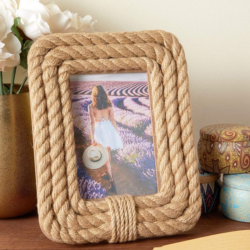 Okuna Outpost Rope Picture Frame for 4 x 6 Inch Photo, Beach Home Décor (7 x 9 in)