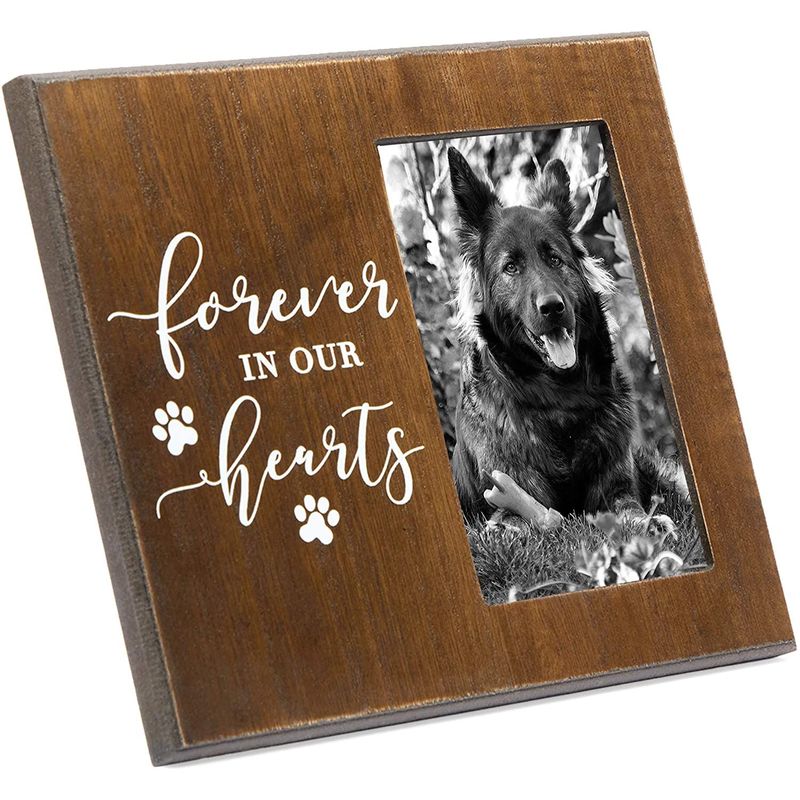 Okuna Outpost Wooden Dog Memorial Picture Frame, Forever in Our Hearts (9.5 x 7.9 in)