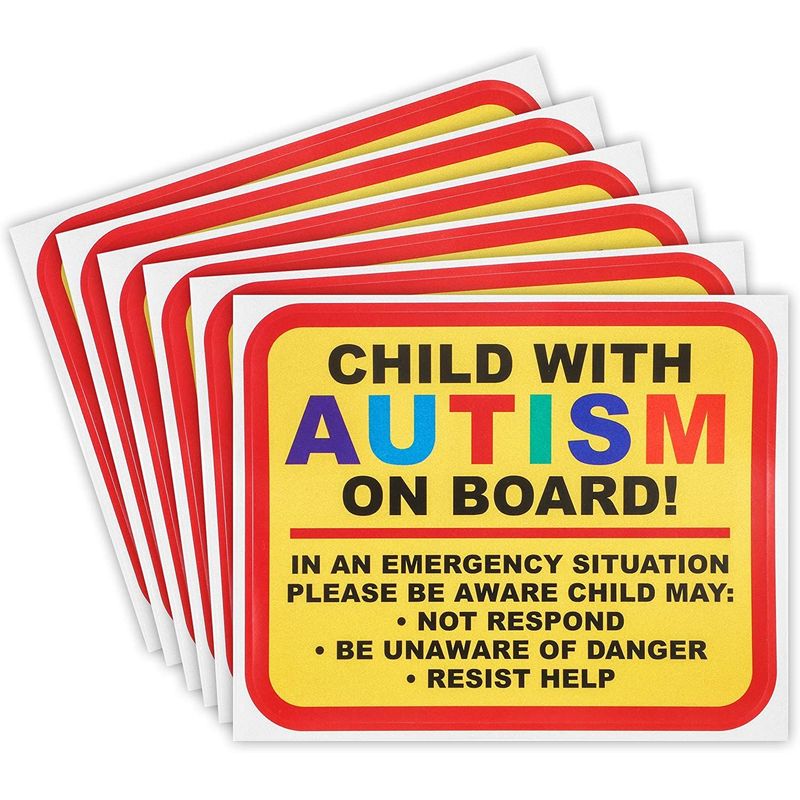 Autism Warning Decal for Car, Child with Autism Awareness (5 x 4 in, 6 Pack)